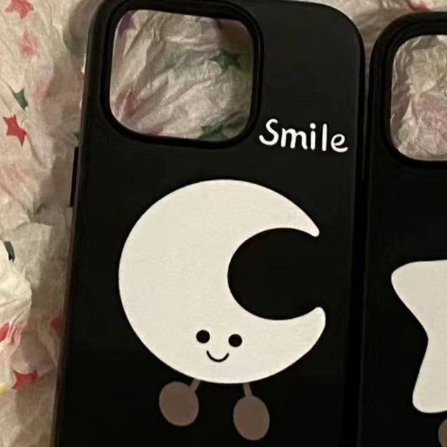 น่ารักมันฝรั่งดาวดวงจันทร์อีโมจิขนมสีดําเปลือกนุ่มสําหรับIphoneกรณี16Promax 15 15promax 14promax 14p
