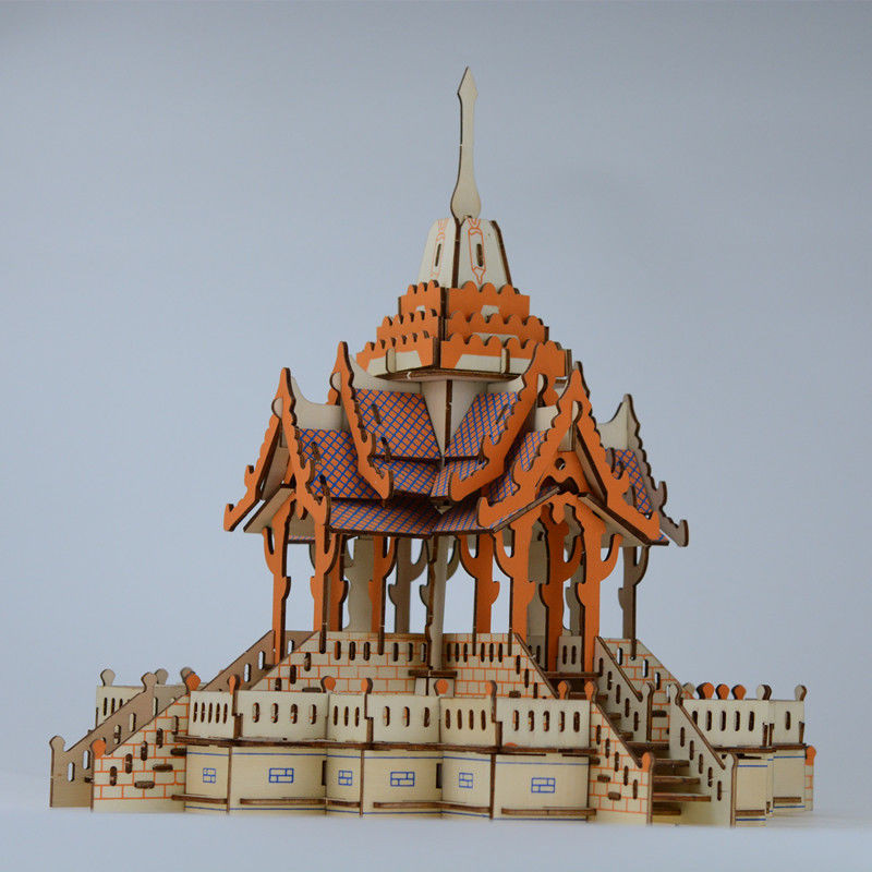 ปริศนา 3D สถาปัตยกรรมต่างประเทศ สถาปัตยกรรมไทย วัดไทย บ้านไม้ โมเดลทำมือของนักเรียน