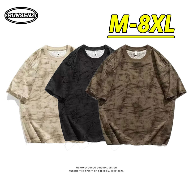 M-8XL เกาหลีวินเทจแขนสั้นเสื้อยืดผู้ชายขนาดบวกทีรอบคอสบายๆหลวมขนาดใหญ่ด้านบน