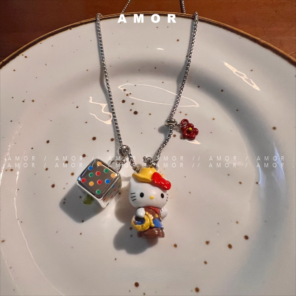 Y2K สร้อยคอจี้แมวไทเทเนียมเหล็กเสน่ห์อ่อนเยาว์น่ารักการออกแบบเฉพาะสําหรับเด็กผู้หญิง