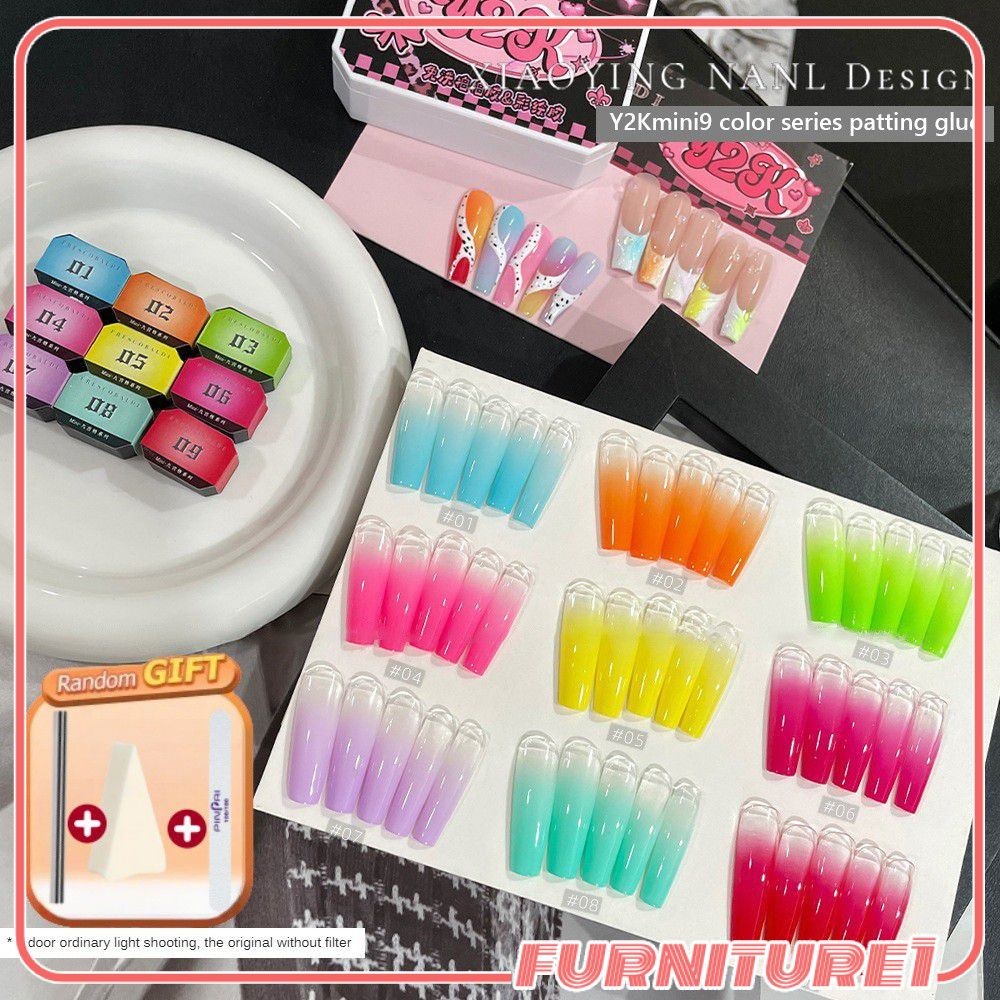 ซื้อ 1 แถม 3 ฟรี Hua Si Di Xiao Ying Nail Art Y2K9 Color Mini Nine-square Series กาวทาเล็บแบบไม่ต้อง