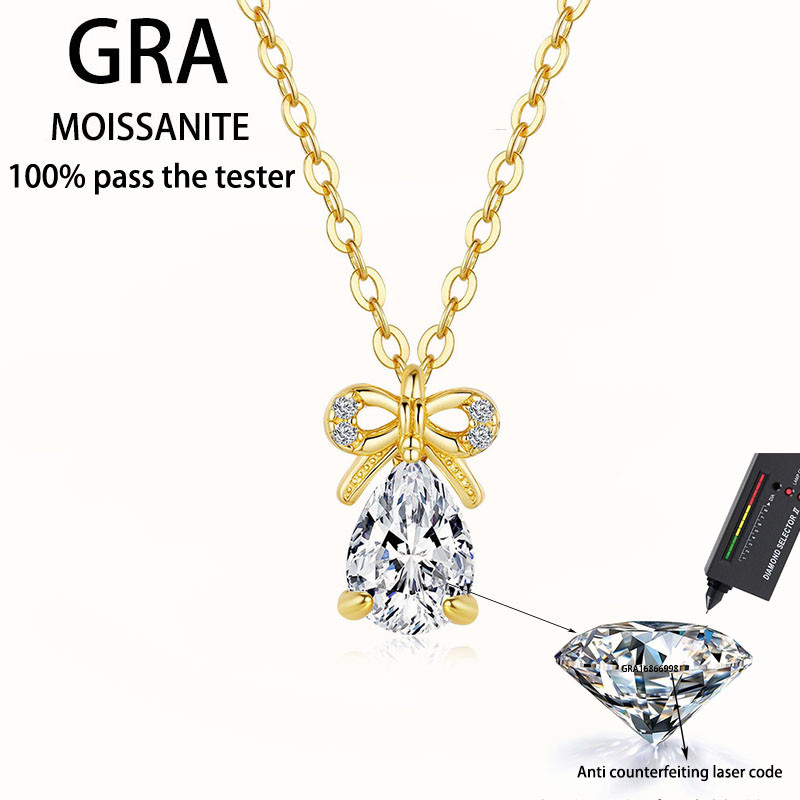 ใบรับรอง GRA สิ่งที่แนบมากับสร้อยคอ มอยซาไนต์ 0.8CT, โบว์แฟชั่นรอบตัด D-สี S925 เงินแท้ 18K สร้อยคอผ