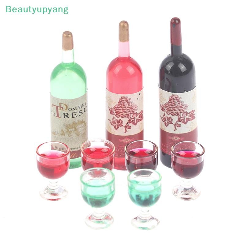 [Beautyupyang] 3 ชิ้น/เซ็ต 1/12 Dollhouse Miniature จําลองขวดไวน์แก้วไวน์ของเล่น