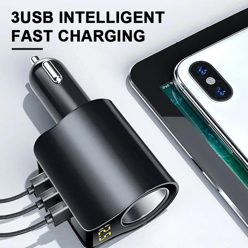 96w QC3.0 3.1A USB Car Charger 3 พอร์ต 12-24V ไฟแช็ก Super Fast Socket Adapter จัดแต่งทรงผม ราคา ถูกที่สุด ดีลบีเคเค แกลเลอรีภาพที่ 4