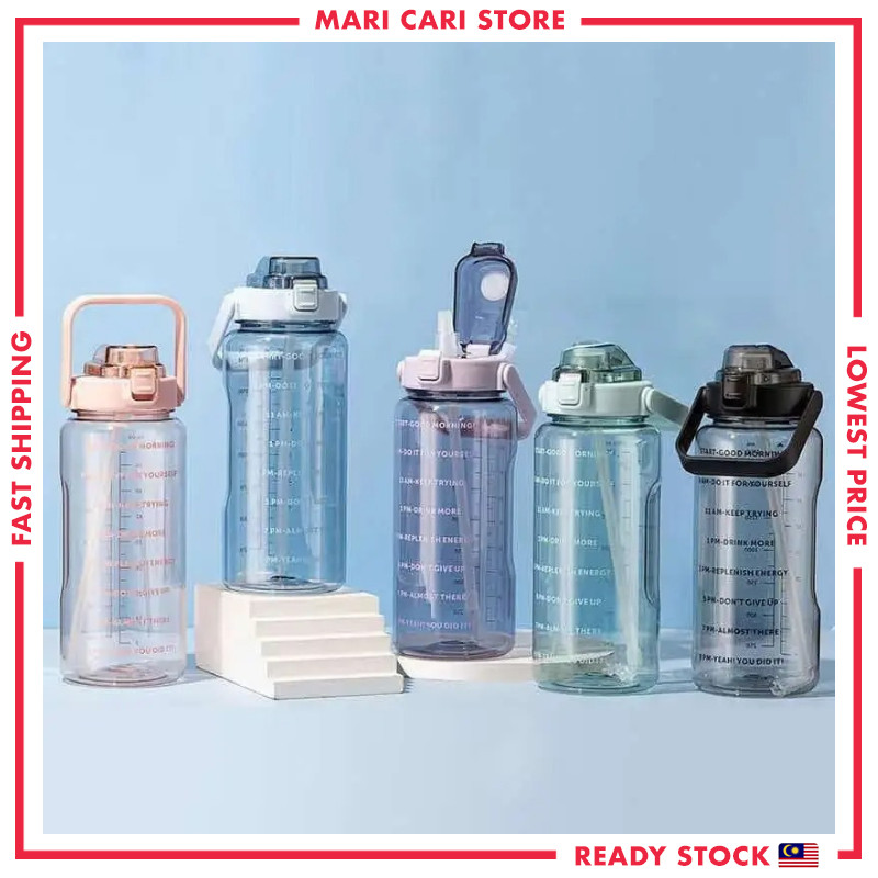 2L ความจุขนาดใหญ่ขวดน้ําโปร่งใส 2000ML Tumbler Botol Air ขนาดใหญ่ Gym ขวดน้ําขนาดใหญ่ฟางกีฬากลางแจ้ง