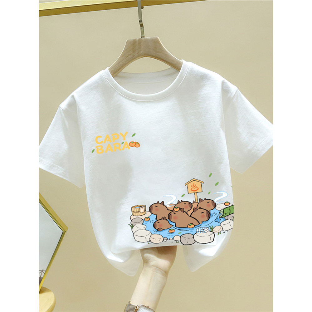 (จัดส่งตลอด 24 ชั่วโมง)KIDS PRINCESS เสื้อสั้นเด็กชายและเด็กหญิงสีขาว เนื้อผ้าจากฝ้าย คู่แบบใหม่ปี 2024