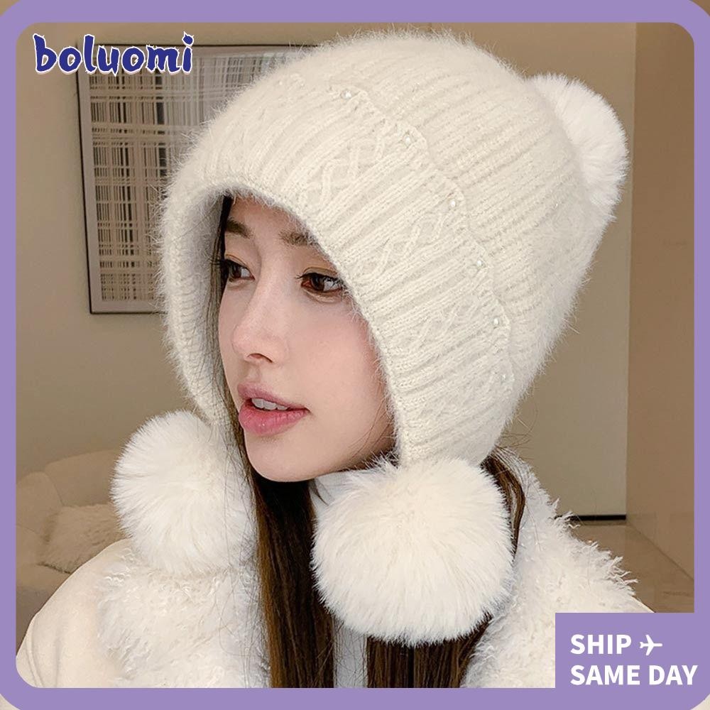 โบลูโอมิ หมวกฤดูหนาว, น่ารัก น่ารัก น่ารัก, หมวกป้องกันหูที่อบอุ่นหนาแฟชั่นสําหรับผู้หญิง