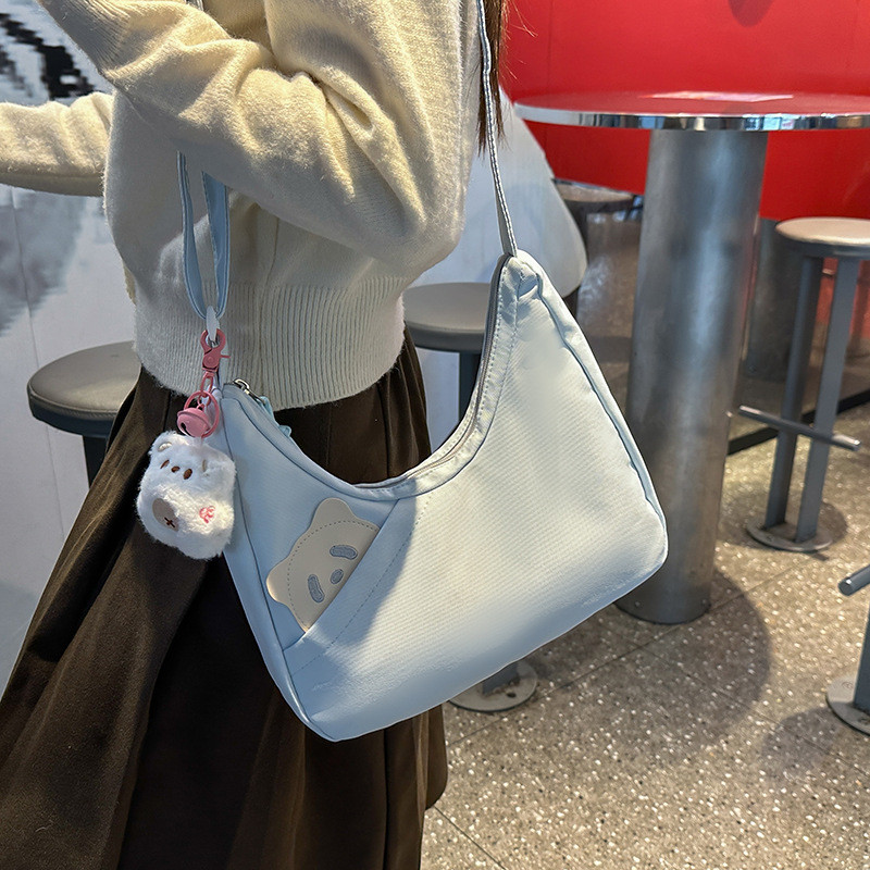 Ins niche กระเป๋าเสี้ยวเนื้อพรีเมี่ยมสีทึบความจุขนาดใหญ่