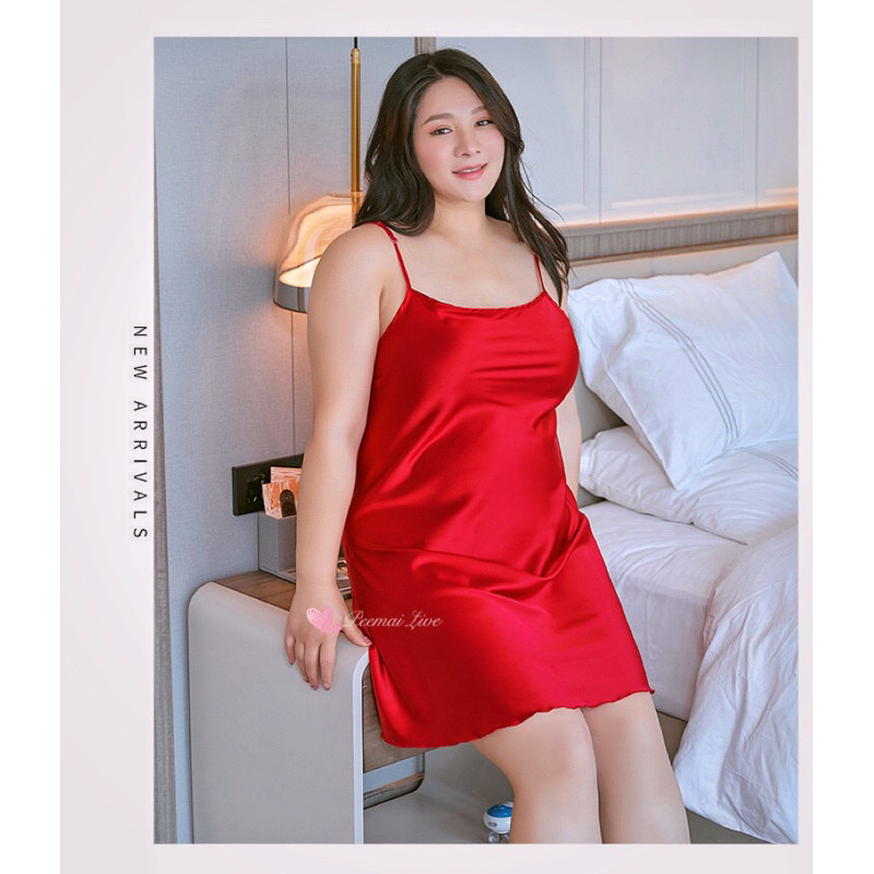 PEEMAI LIVE ชุดนอนซาติน(เกรดพรีเมียม👑)เนื้อผ้าลื่นSize 2XL  สายเดี่ยวปรับสายได้