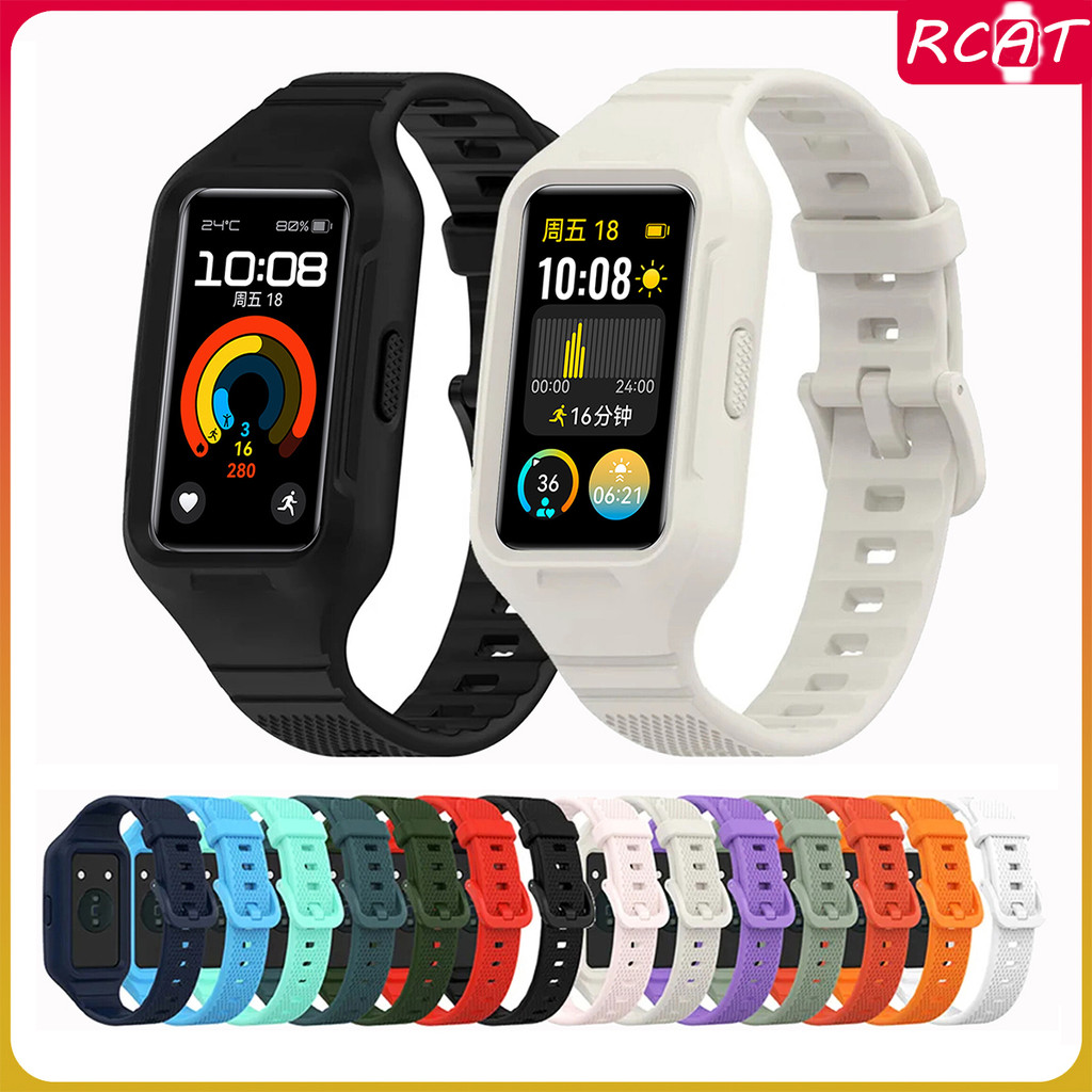 สายรัดซิลิโคนแบบสปอร์ต for Huawei Band 9 Huawei Band 8 เคสหุ้มยางกันชนนาฬิกาอัจฉริยะ for Huawei Band 7 6 /Honor Band 6 7