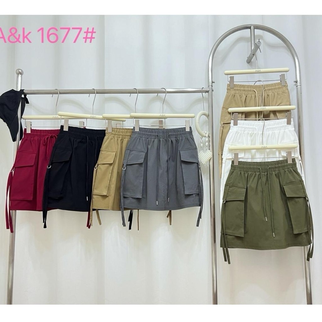 กระโปรงสั้นคาร์โก้ ผ้ายืด ซับในกางเกง A&K 1677 เสื้อผ้า ผู้หญิง Skirt Clothing Women
