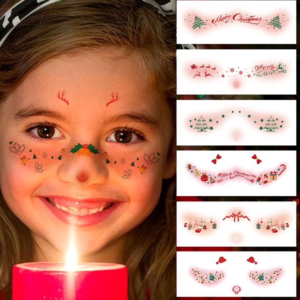 สติ๊กเกอร์รอยสักผู้หญิง Face Christmas แต่งหน้าทิ้งฮาโลวีนเกล็ดหิมะน่ารัก Elk Blusher สติ๊กเกอร์หวาน