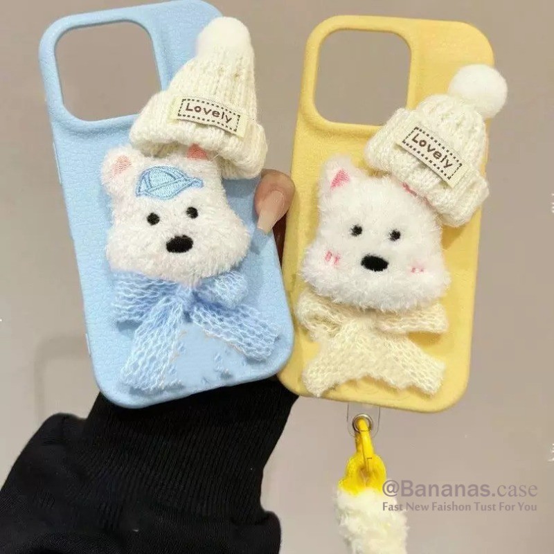 Iphone 16 15 14 13 12 11 Pro Max X Xr Xs Max 7 8 Plus SE2020 เคสโทรศัพท์น่ารัก 3D DIY หมวกตุ๊กตาลูกสุนัขนุ่มปกหลัง