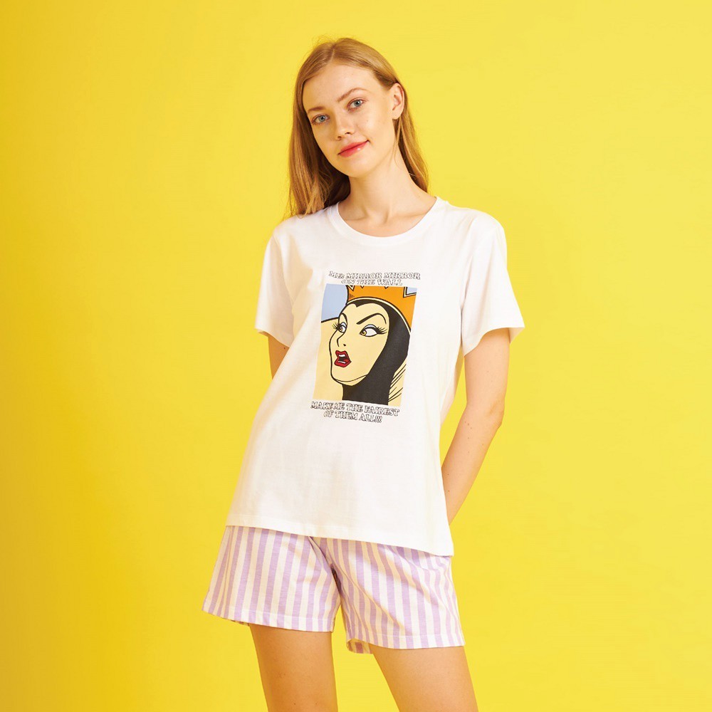 Josilins ชุดนอน ผู้หญิง ลิขสิทธิ์แท้ Disney Princess เสื้อยืดแขนสั้น และกางเกงขาสั้น ผ้าคอตตอน