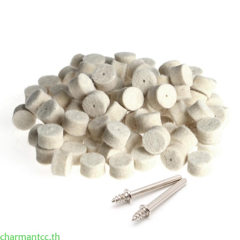 Charmantcc 100 ชิ้นขนสัตว์ Felt ขัด Buffing Pad 13 มิลลิเมตร + 2 ก้านสําหรับบดล้อ