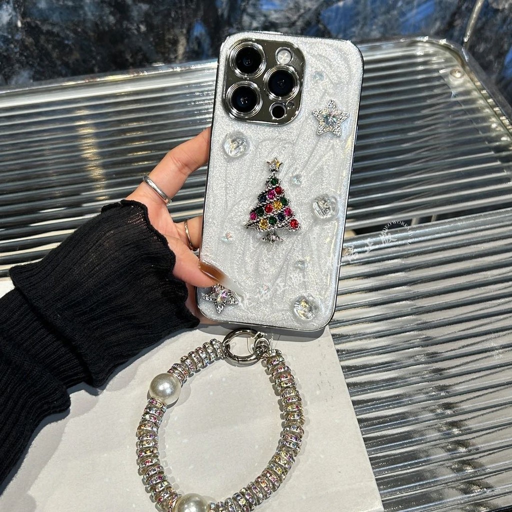 หรูหราชุบด้วยไฟฟ้าวางกาวสเตอริโอต้นคริสต์มาสเคสโทรศัพท์สําหรับ ไอโฟน16 15 14 13 12 11 มือโปร สูงสุด กันกระแทกป้องกันกล้องป้องกันการตกฮาร์ดปกหลัง