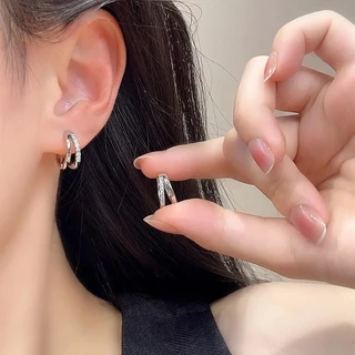 Bling Zircon รอบวงกลม Dangle ต่างหูหัวเข็มขัดหู Studs อุปกรณ์เสริม