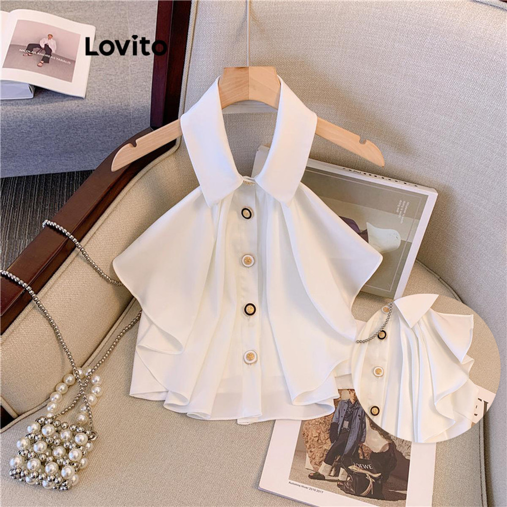 Lovito เสื้อแขนกุดผู้หญิง กระดุมด้านหน้า แต่งระบาย สีพื้น หรูหรา LNE42173(หลากสี)