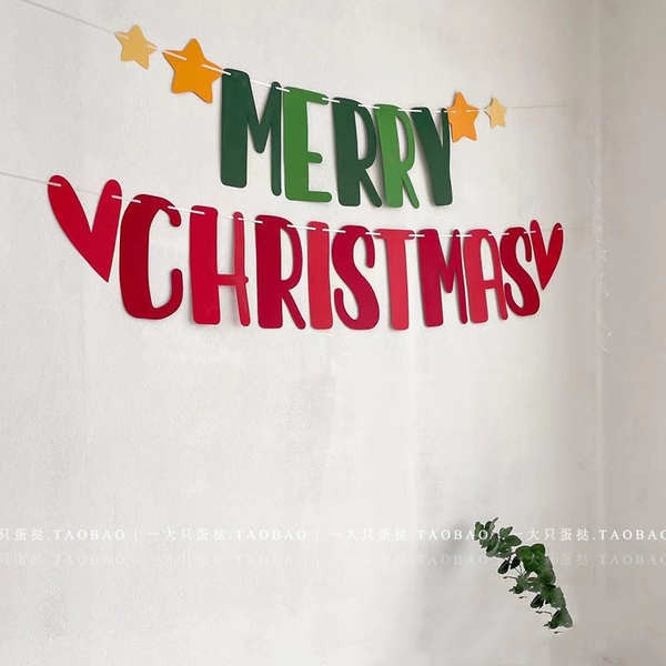 ornament christmas ธงคริสมาส christmas decoration ins ลมคริสต์มาสกวางเขากวางดึงธงแบนเนอร์รูปดาวห้าแฉ