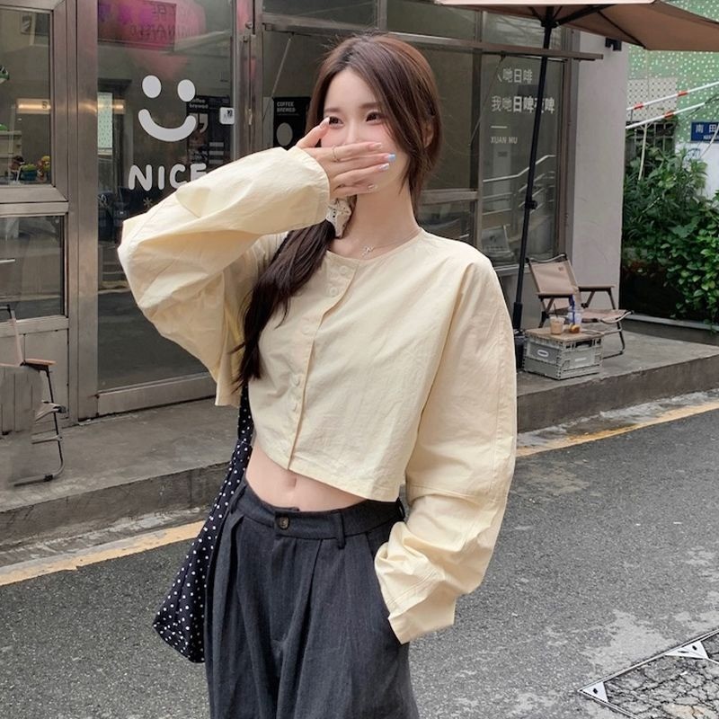 🧡LINNA🧡เวอร์ชั่นเกาหลี สีทึบ แขนยาว เสื้อเชิ้ต สันทนาการ หลวม หวาน - รูปที่ 5