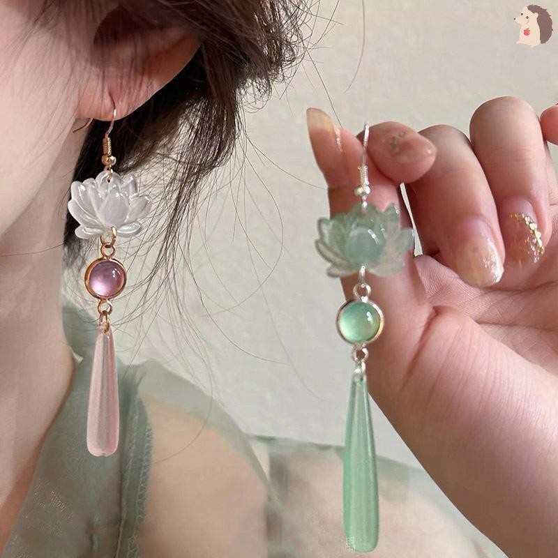 [IN] Simple Lotus จี้หูตะขอ Retro Handmade จีนคลาสสิกต่างหูสไตล์จีนโบราณ Elegant TH