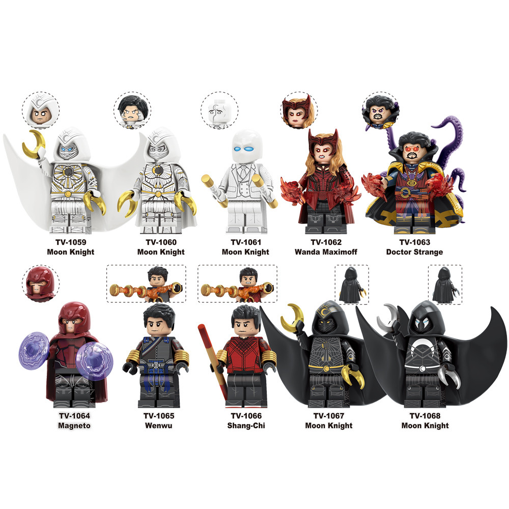 Super Heroes Moon Knight Wanda แปลก Magneto Wenwu Shang-Chi บล็อกตัวต่อรูปของเล่นของขวัญ