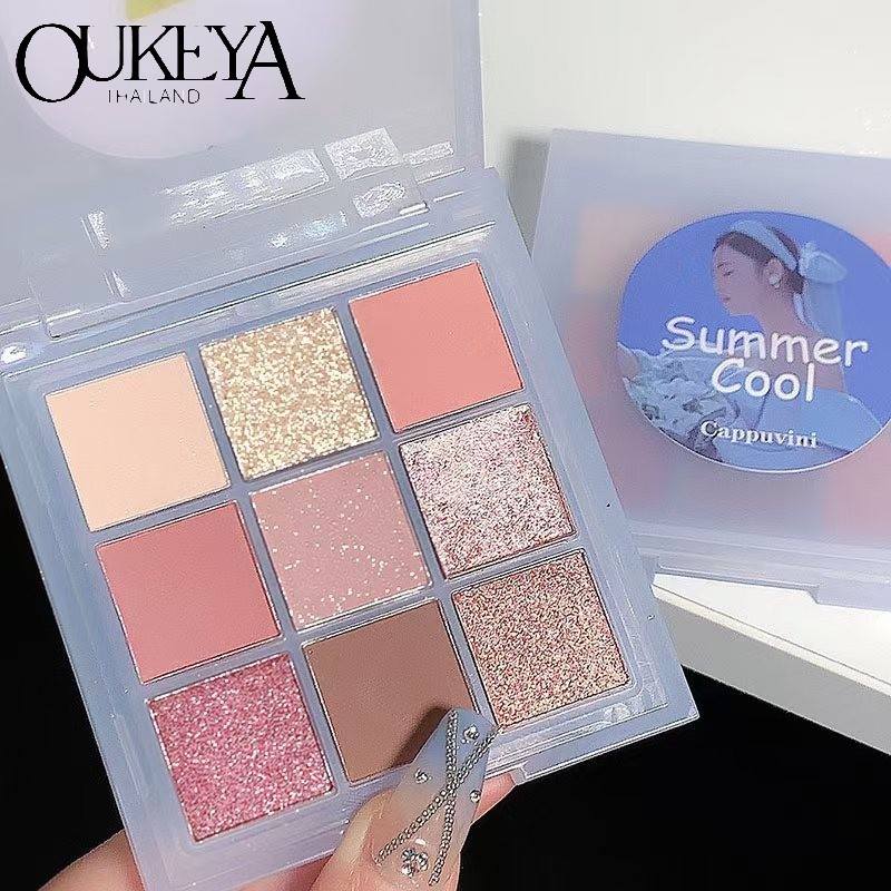 OUKEYA พาเลทอายแชโดว์ 9 สี โทนชมพูนู้ด พีช ทาตาเนื้อดินน้ำมัน แมท ใยไหม ชิมเมอร์ ติดทน กันน้ำ Eyeshado
