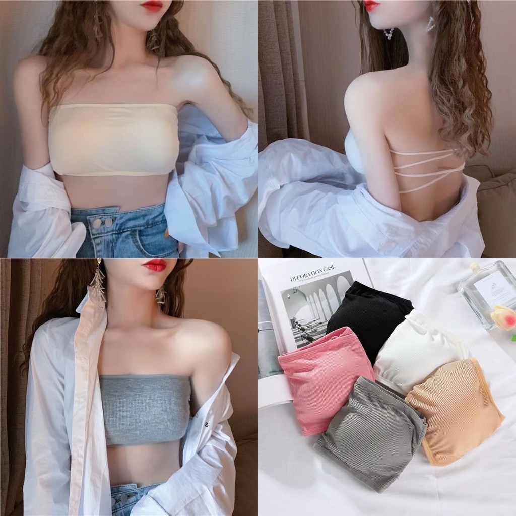 🍑Evelyn🍑เกาะอกมีฟองน้ำในตัว สีพื้น ทรงเซ็กซี่ปนน่ารักผ้าใส่สบาย ใส่สบาย พร้อมส่ง#WL-5