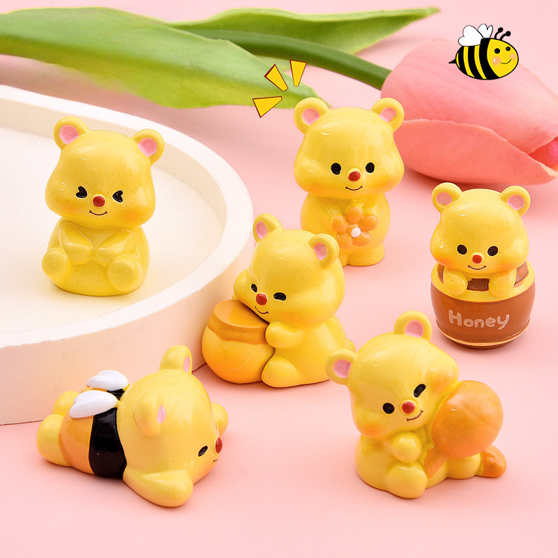 6 ชิ้นน่ารักเนยหมีน้ําผึ้ง Jar 3D เรซิ่น Charms สําหรับ DIY (8-307)