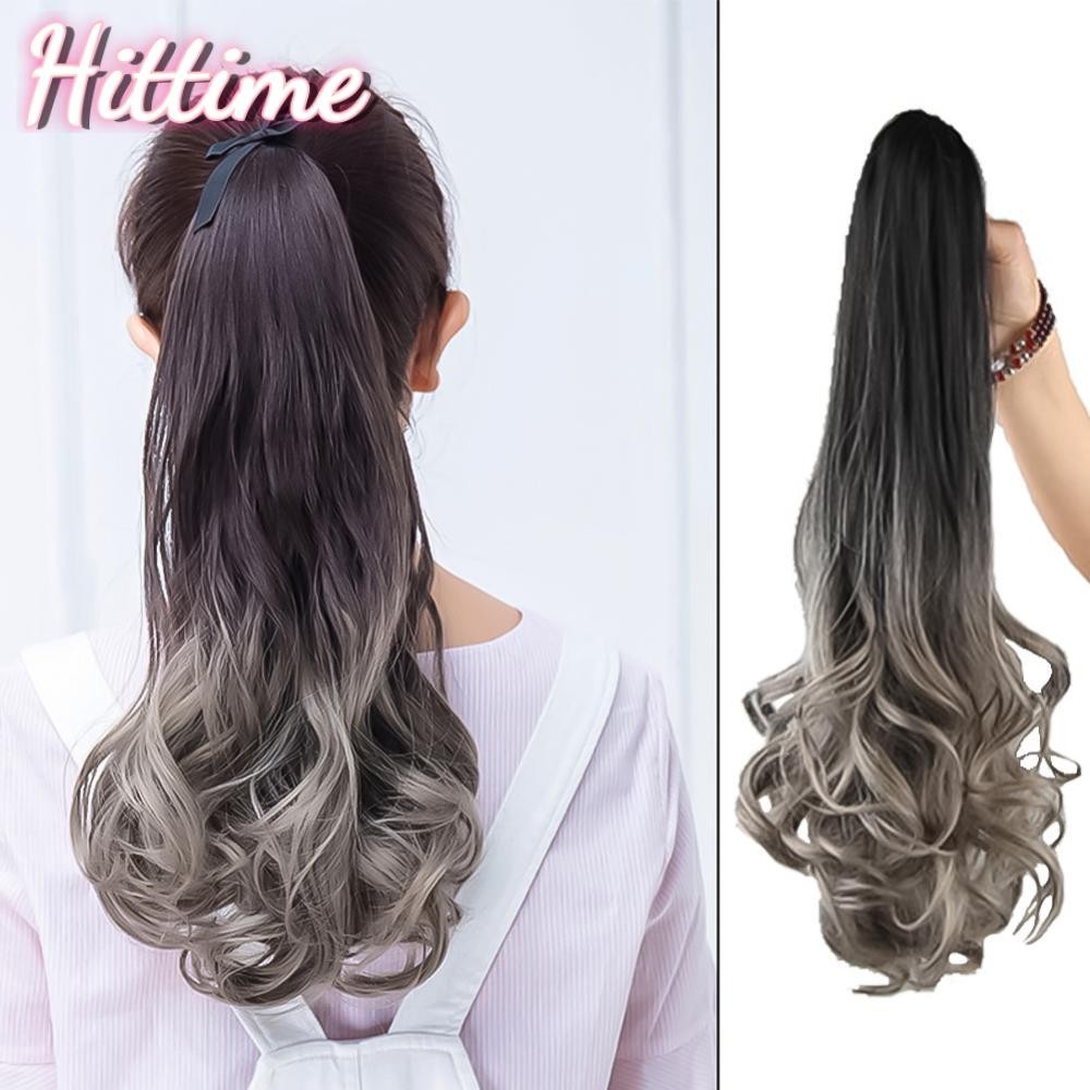 Hittime สังเคราะห์ธรรมชาติยาวหยัก Curly หางม้าวิกผมสําหรับผู้หญิงริบบิ้น Drawstring ผูกผมหางต่อผมปลอม Hairpiece I9N5