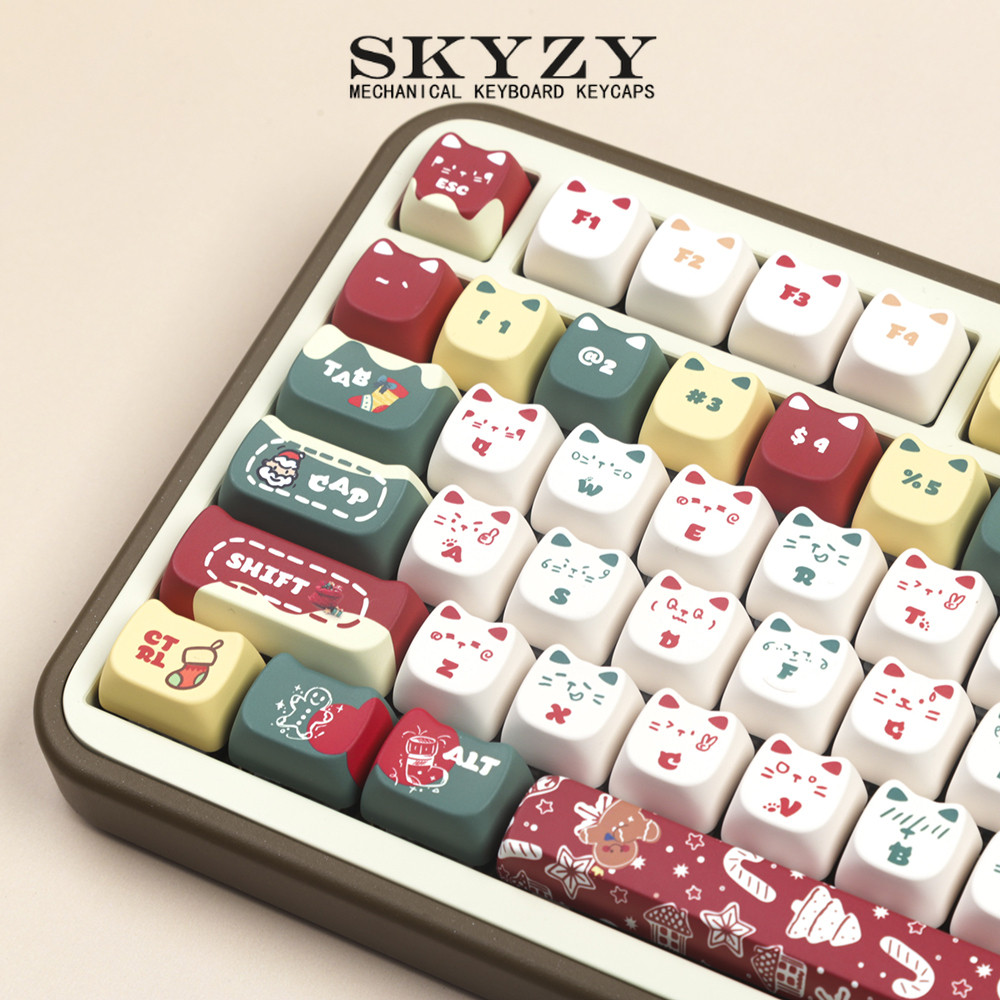ชุดคีย์แคปคริสต์มาส MAO Profile รูปแมวน่ารัก PBT Dye Sub Keycap