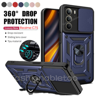 ปลอกสําหรับRealme C75X C71 C61 C63 C65 C67 C51 C53 C55 C 75 XC 61 C 63 RealmeC75X RealmeC71 กันกระแทกเคสโทรศัพท์เกราะแหวนยึดStent Pushกล้องเลนส์ป้องกันปกหลัง