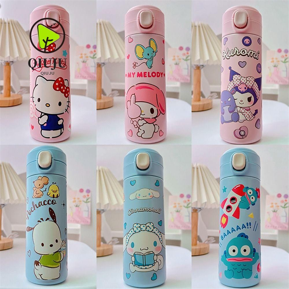 SANRIO ชิวจู ซานริโอ แก้วน้ําสูญญากาศ,420มล 304สแตนเลสขวดน้ําเก็บความร้อน,ฤดูหนาว คุโรมิ ซินนามอนโรล ของฉัน ทํานอง คิตตี้เด็กล็อคสวิทช์ดื่มโดยตรงถ้วยสําหรับของขวัญนั