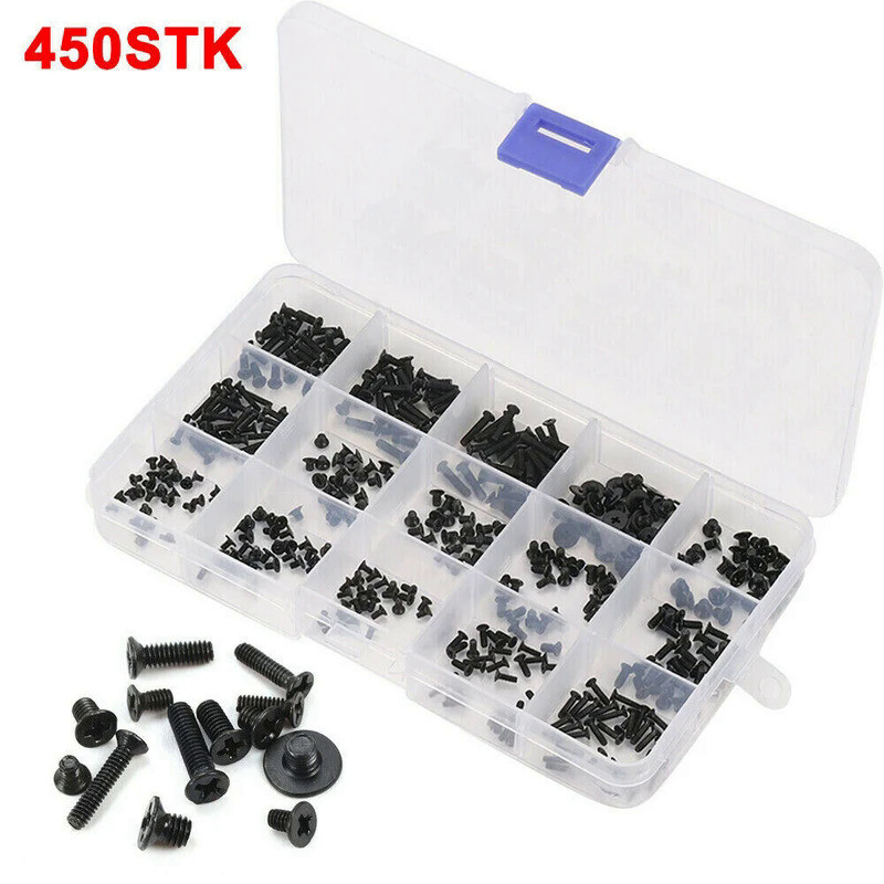 450pcs M2 M2.5 M3 Screws, Phillips Flat Head Screws, Laptop Screw Kit, Small Black Bolts