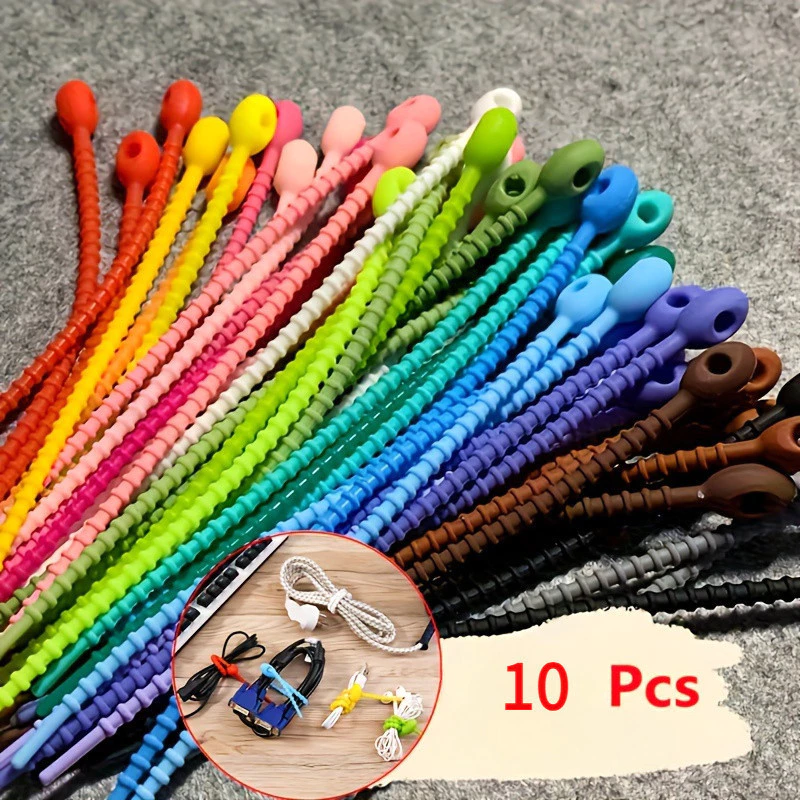 10ชิ้นมัลติฟังก์ชั่ซิลิโคนสายรัดล็อคตัวเองออกแบบสายออแกไนเซอร์สายเคเบิลข้อมูลการจัดเก็บบ้านเดินทางออแกไนเซอร์อุปกรณ์