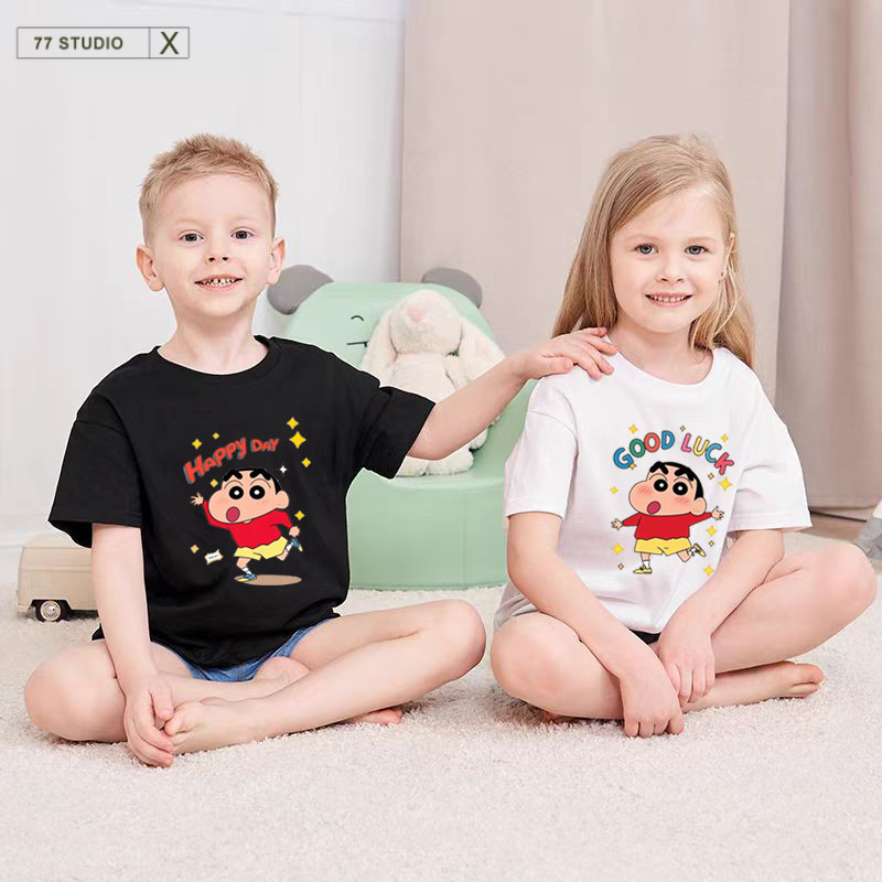 COD(กรุงเทพจัดส่งสินค้า) เสื้อ เด็ก Happy and Good Luck  Kids T-shirts ลายการ์ตูน100%cotton  หลายสี 90-150cm เสื้อยืด