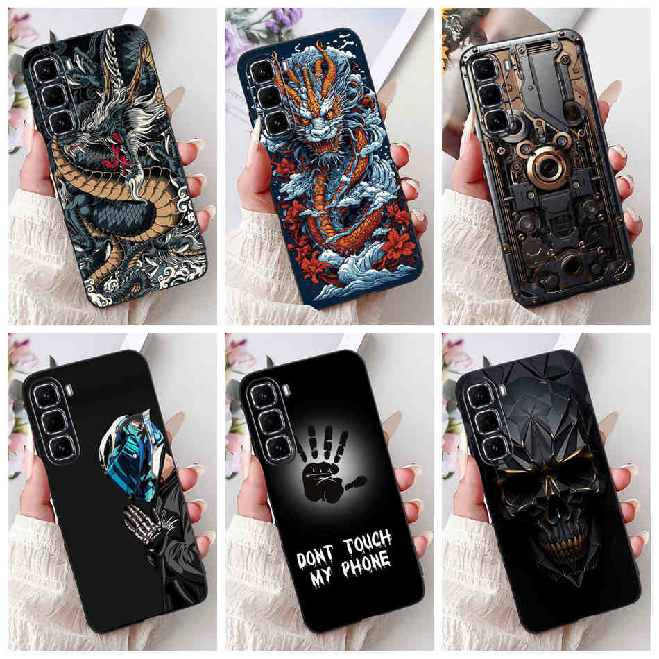 Infinix Hot 50 Pro 4G X6881 / Hot50 Pro+ 4G X6880 Cool Dragon โลหะสไตล์รูปแบบเคสโทรศัพท์ซิลิโคนสีดํา Soft Case