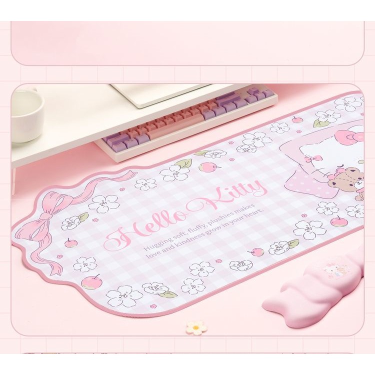 Sanrio Kuromi ขนาดใหญ่ตาราง Anti-slip กันน้ําหนา HelloKitty คอมพิวเตอร์คีย์บอร์ดหนังแผ่นรองเม้าส์