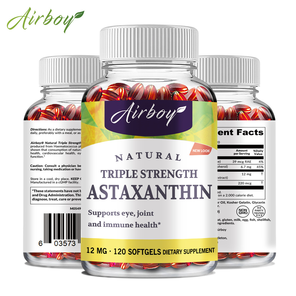 Triple Astaxanthin 12 mg Softgels, ประกอบด้วยวิตามิน, Lutein - เสริมสร้างระบบภูมิคุ้มกัน, Made in USA, 30/60/120 แคปซูล