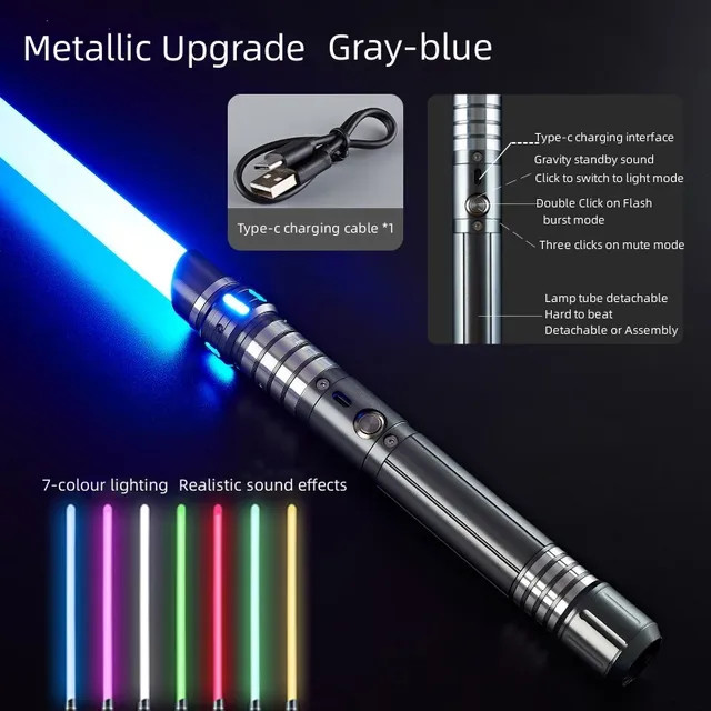 Reikirc รุ่นอัพเกรด Gravity Sensing Lightsaber 2 In 1 7 สีดาบเลเซอร์โลหะชาร์จของเล่น Party Glow Swor