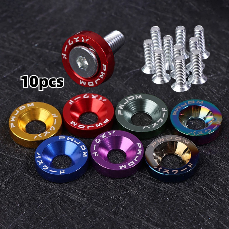 10pcs M6 JDM Fender เครื่องซักผ้าและ Fender สกรูรถจักรยานยนต์ดัดแปลง Hex Fasteners Fender เครื่องซักผ้ากันชนเครื่องยนต์สกรูเว้ารถ-จัดแต่งทรงผม