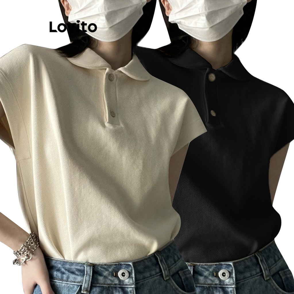 Lovito เสื้อยืด แบบเบสิก สีพื้น สไตล์ลำลอง สำหรับผู้หญิง LNE16186 (หลากสี)