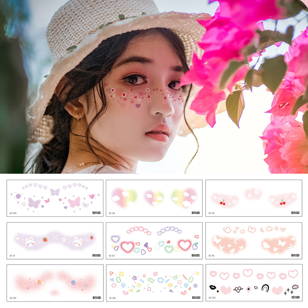 สติกเกอร์ใบหน้าแต่งหน้ากันน้ําตกแต่งหวานและน่ารักเทศกาลดนตรีพรรคบรรยากาศงานรื่นเริง ทําเอง