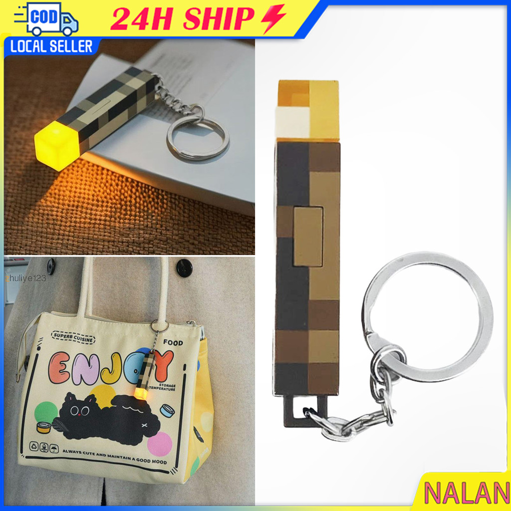 ร้านอยู่กทม.พวงกุญแจจี้ไฟฉาย LED ขนาดจิ๋ว Minecraft Torch Glowing ของเล่นของขวัญ ห้อยกระเป๋า