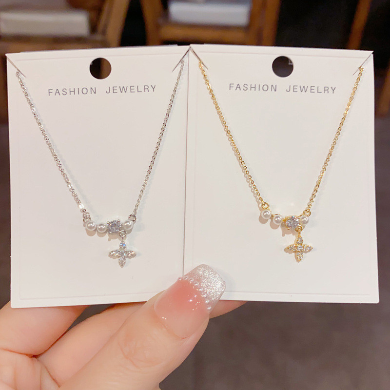 แสงหรูหราแฟชั่นมุกแฉกดาวพู่อารมณ์ที่เรียบง่ายระดับไฮเอนด์สร้อยคอโซ่กระดูกไหปลาร้าทั้ง - รูปที่ 5