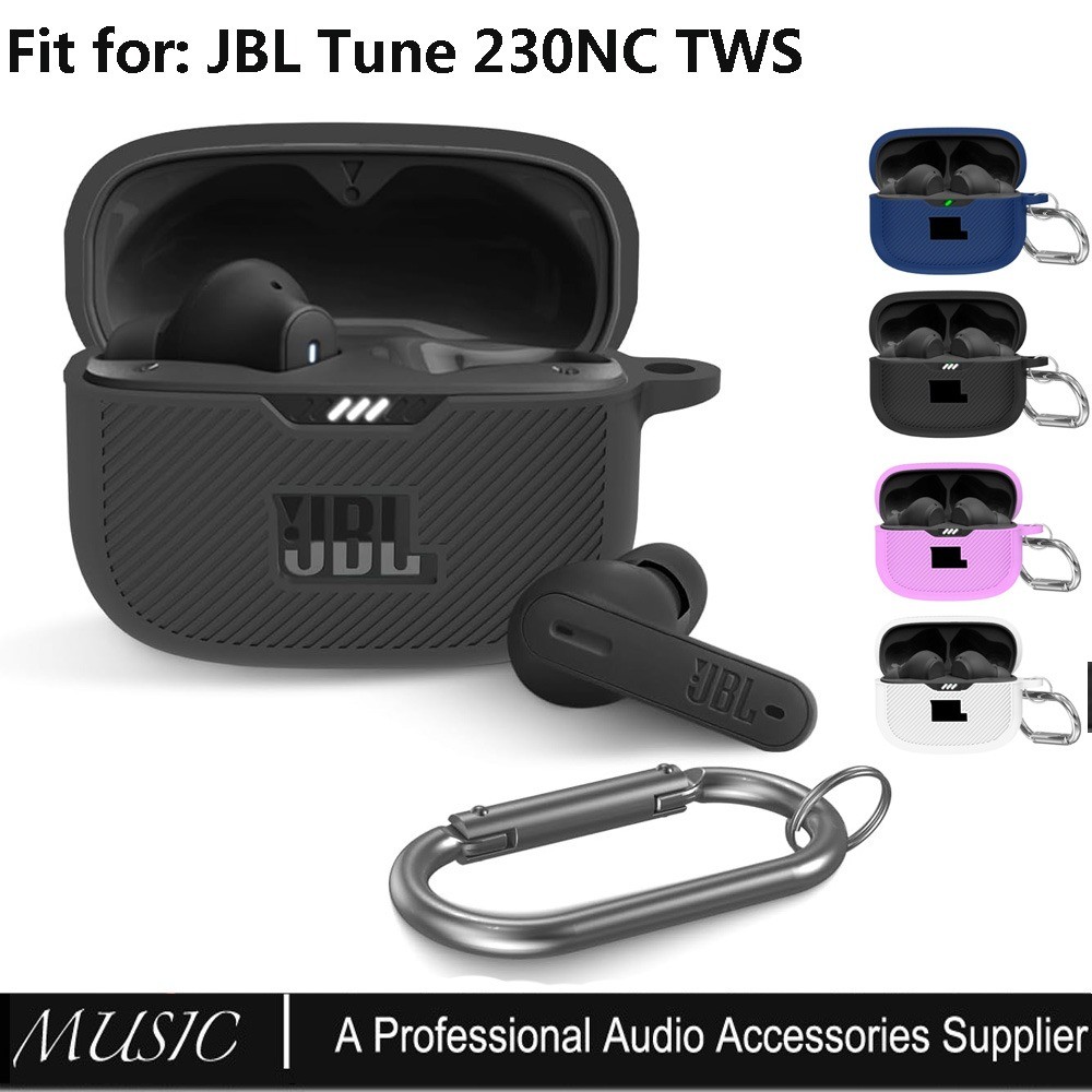 สําหรับ JBL Tune 230NC TWS กรณี,ซิลิโคนป้องกันแบบพกพาสําหรับ JBL 230NC หูฟังชาร์จกรณีพร้อม Carabiner