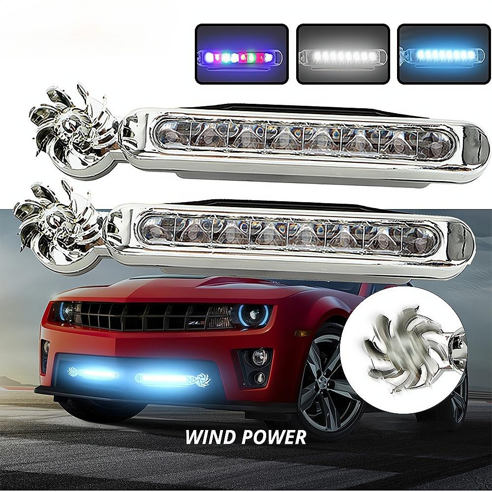 Wind Powered Car LED DayTime Running Lights Auto Auxiliary Lighting Rotation FanLamp รถยนต์ Day Time ไฟหน้าไฟ