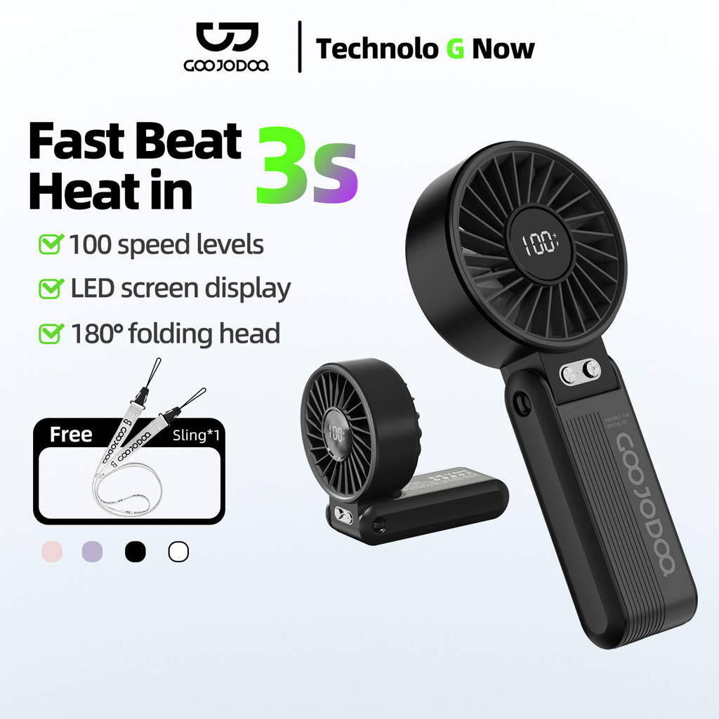GOOJODOQ GFS003 พัดลมขนาดเล็ก 4000mAh แบบพกพาความเร็วสูง 3 เกียร์ลมพับจอแสดงผลดิจิตอลพัดลมมือถือ