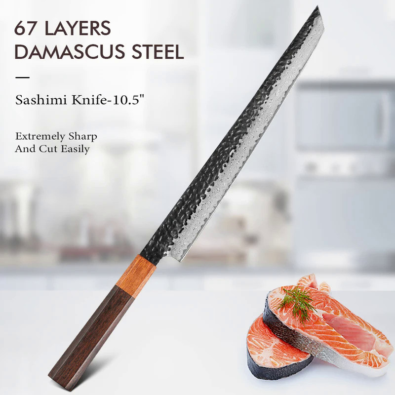 TURWHO Fish Fillet Sushi Knife Hand Forged Damascus Steel Japanese Sashimi Kitchen Chef Knife Slicin
