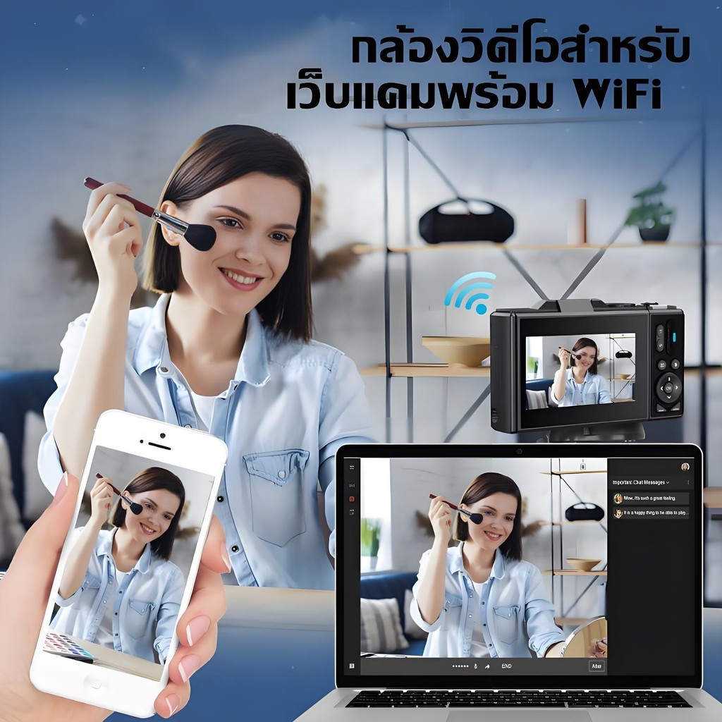 กล้องดิจิตอล 75MP 5K พร้อมซูมออปติคัล 18X 180° หน้าจอพลิกสําหรับเซลฟี่ การเชื่อมต่อ WiFi